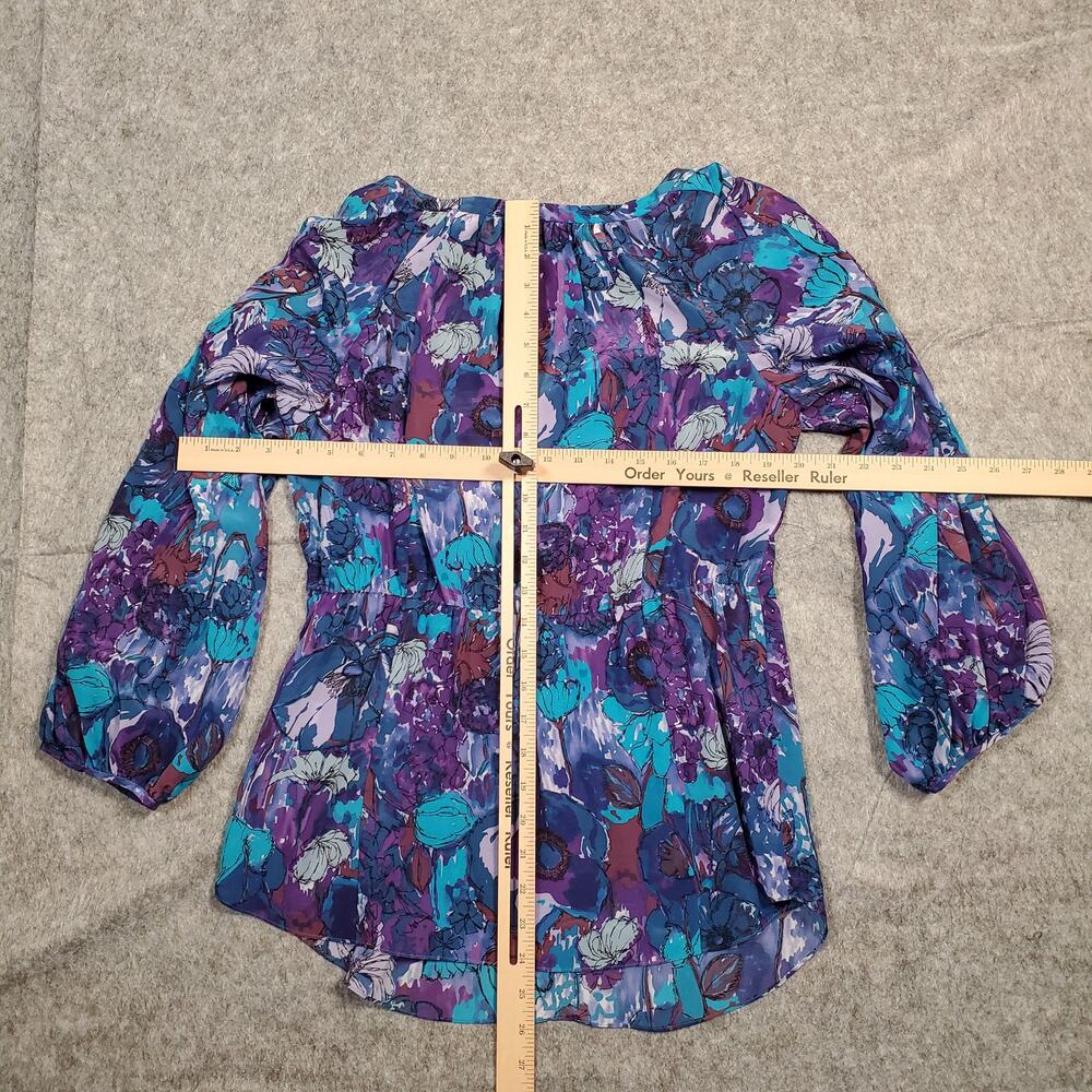 Rebecca Taylor Top Womens Size 6 Silk Floral Balloon Sleeve Boho Tie Belted - Picture 7 of 10